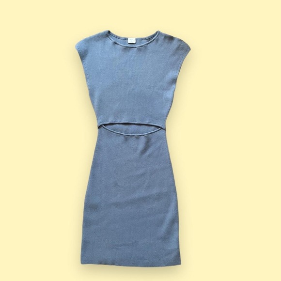 Aritzia Dresses & Skirts - Wilfred Free Aritzia Slate Blue Ribbed Knit Cut Out Dress Small Mini Midi